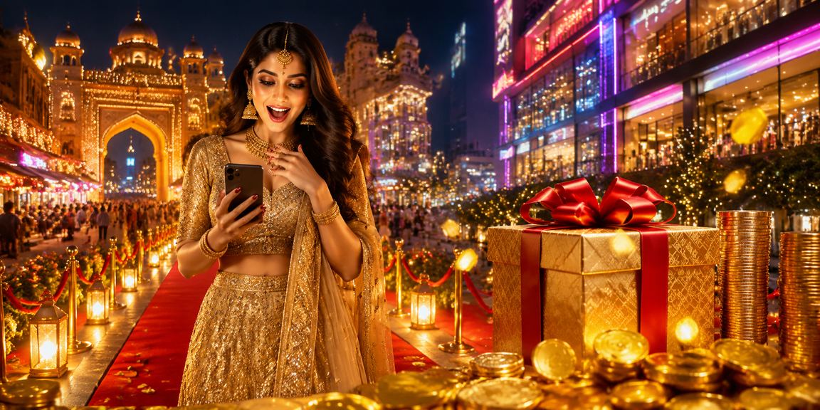 User enjoying mobile casino games in traditional Indian dress